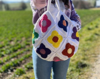 Granny Square Bag, Laptop Tote Bag, Extra Large Tote Bag, Crochet Market Bag.