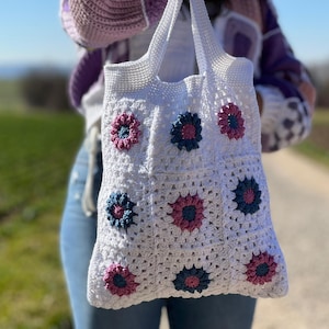 Borsa Grandma Square, borsa tote per laptop, borsa tote extra large, borsa per la spesa all'uncinetto, regalo di compleanno.