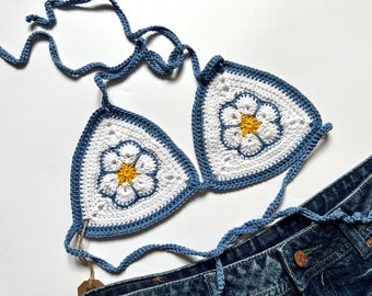 Sexy Swimwear, Handmade Bikini, Sexy Beach Bikini, Crochet Bralette, Tween Bikini, Granny Square Top.