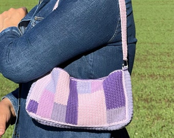 Crochet Baguette Bag, Crochet Shoulder Bag, Mini Shoulder Bag, Small Top Handle Bag.
