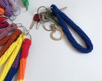 Crochet Wristlet Keychain, Unisex Keychain, Crochet Bracelet Keychain.