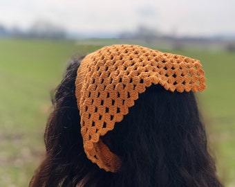 Crochet Bandana Women, Boho Hair Scarf, Crochet Kerchief, Cottagecore Bandana.