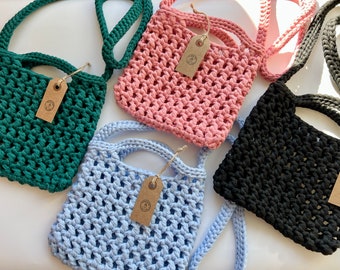Crochet Mini Shoulder Bag, Crochet Mini Tote Bag, Small Top Handle Bag, Mini Crossbody Bag, Crochet Shoulder Bag.