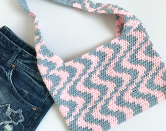 Wavy Crochet Project Bag, Crochet Market Bag, Crochet Shoulder Bag, Crochet Wavy Bag.