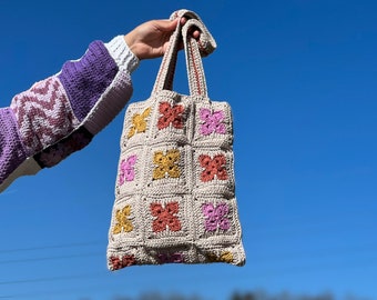 Granny Square Bag, Laptop Tote Bag, Extra Large Tote Bag, Crochet Shoulder Bag, Crochet Market Bag.