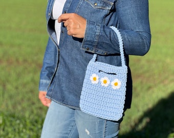 Crochet Mini Shoulder Bag, Crochet Mini Tote Bag, Small Top Handle Bag, Crochet Shoulder Bag.