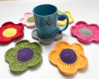 Crochet Daisy Coasters, Crochet Coasters Set, Flower Coaster Crochet.