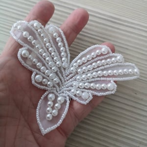 Pearl Bead Bridal Appliqué: Hand Beaded Organza Motif