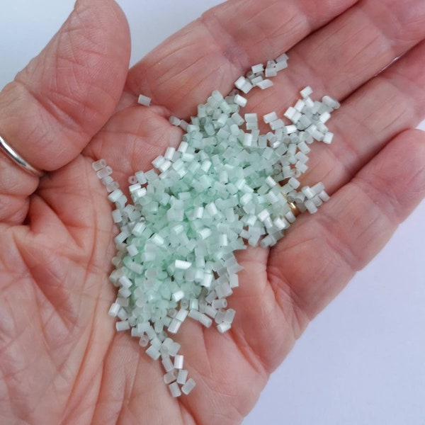 25g Spear Mint Green Glass Bugle Beads, 3mm, Small Beads For Jewellery Making, Embroidery and Crafts