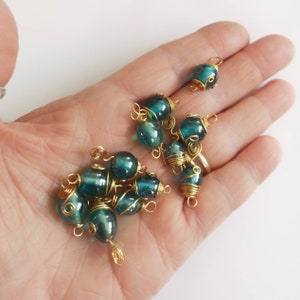 Wire Wrapped Glass Bead Connecter, Hand Made Blue Glass Bead, Link Bead, Lampwork Bead, 12 Unique Pieces For Jewellery Making and Crafts