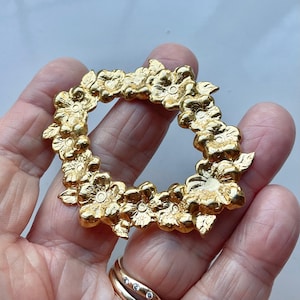 Ornate Flower Frame Charm: Gold Plated Raw Brass Stamping, Vintage Embellishment (6x5cm)