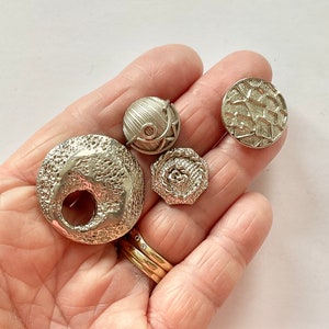 Vintage German  Buttons, Silver Colour Pattern Metal Buttons  - For Sewing and Crafts