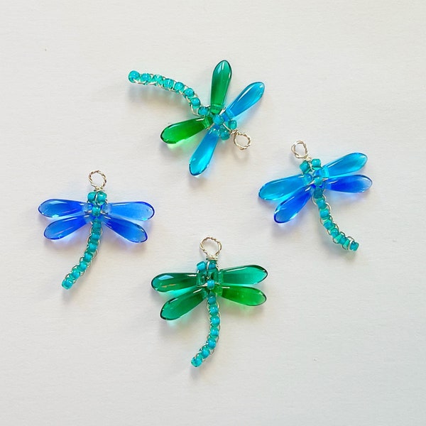 1 Glass Bead Dragonfly Blue, Green Hand made Charm, Pendant - perfect for Make your Own Jewellery Projects and Crafts