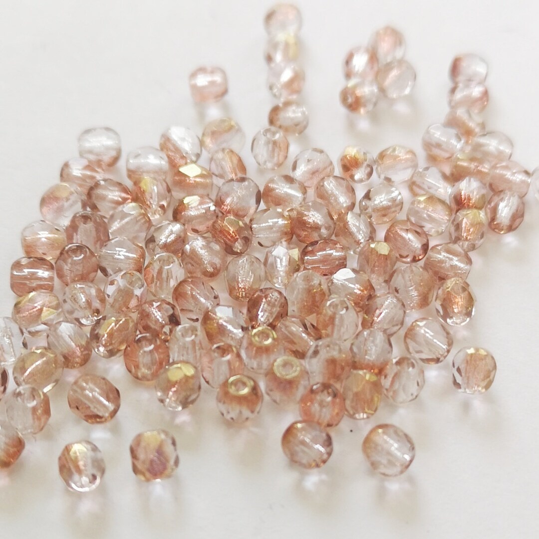 Rose Gold Czech Glass Faceted Beads: 4mm Preciosa Two-tone Beads (100 ...