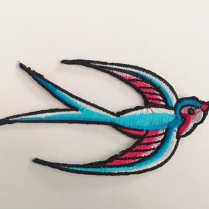 Swallow Bird Iron on, Sew on Patch, Large Applique Rockabilly Motif