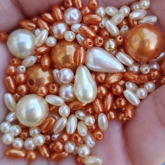 30g Mixed Faux Pearls, Cream Pearls, Rust Pearls, Mixed Shapes and Sizes  Acrylic Pearls For Jewellery Making and Crafts