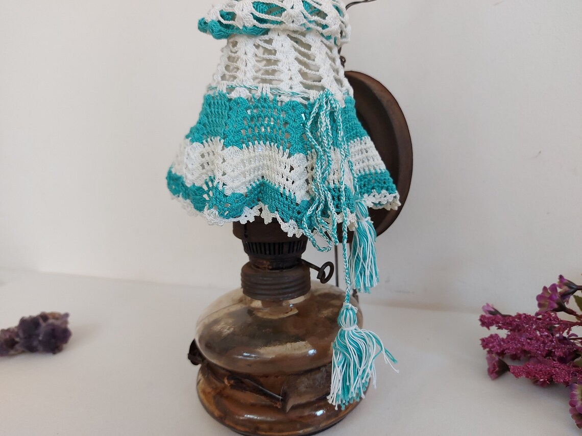 Vintage BLUE Knitted Oil Lamp Cover Chimney Glass Cloth Etsy