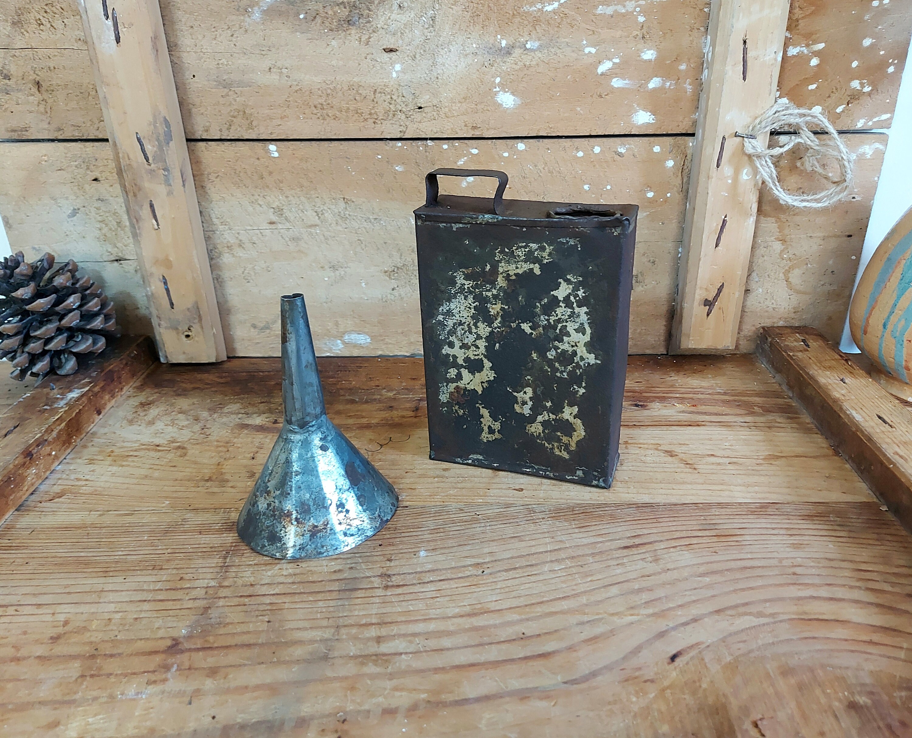 Vintage Oil Can & Tin Funnel Antique Oil Tin Canister Etsy