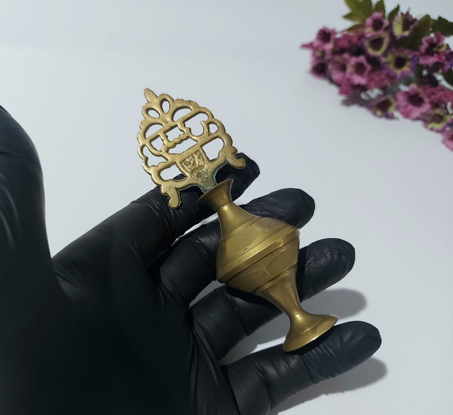 Vintage Brass Kohl Bottle Gold Tone Filigree Stopper Eye Etsy