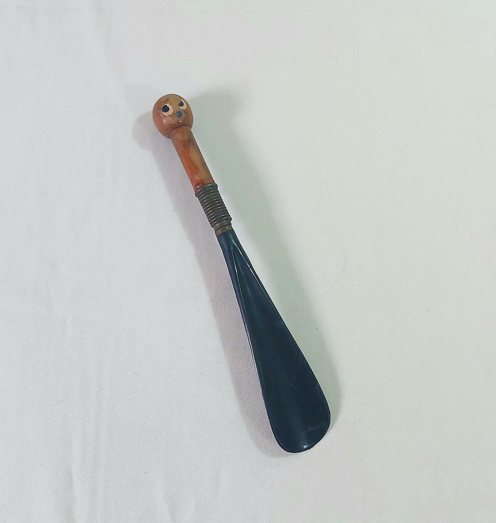 Vintage Wooden Shoehorn Human Face Painted Show Horn Plastic Etsy