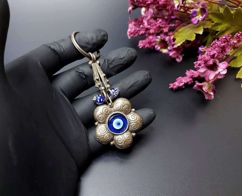 Vintage Turkish Evil Eye Keychain Daisy Keychain Silver Etsy