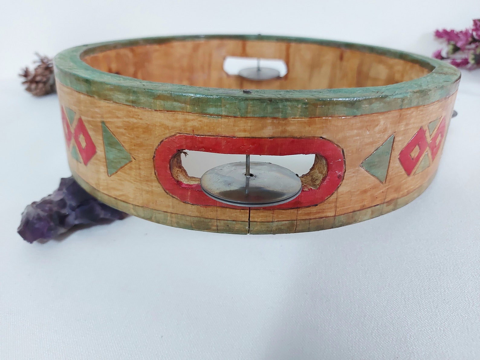 Vintage Tambourine with metal bells Handmade Tambourine Etsy