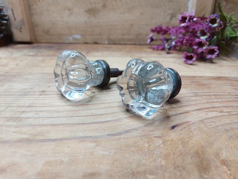 Glass Doorknob Vintage Glass Door Knobs on Brass Antique Etsy