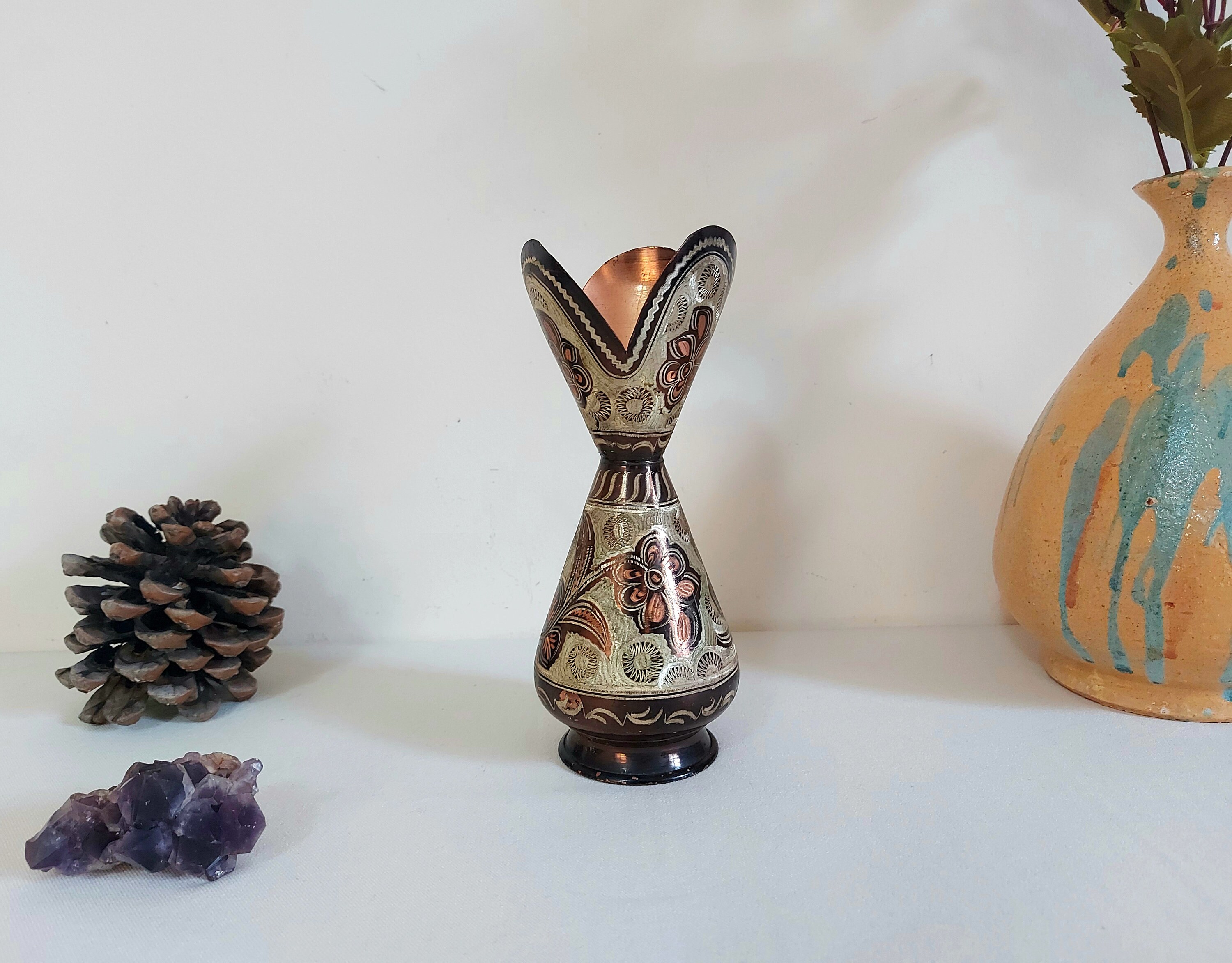 Vintage Handmade Copper Vase Etched Copper Vase Engraved Etsy