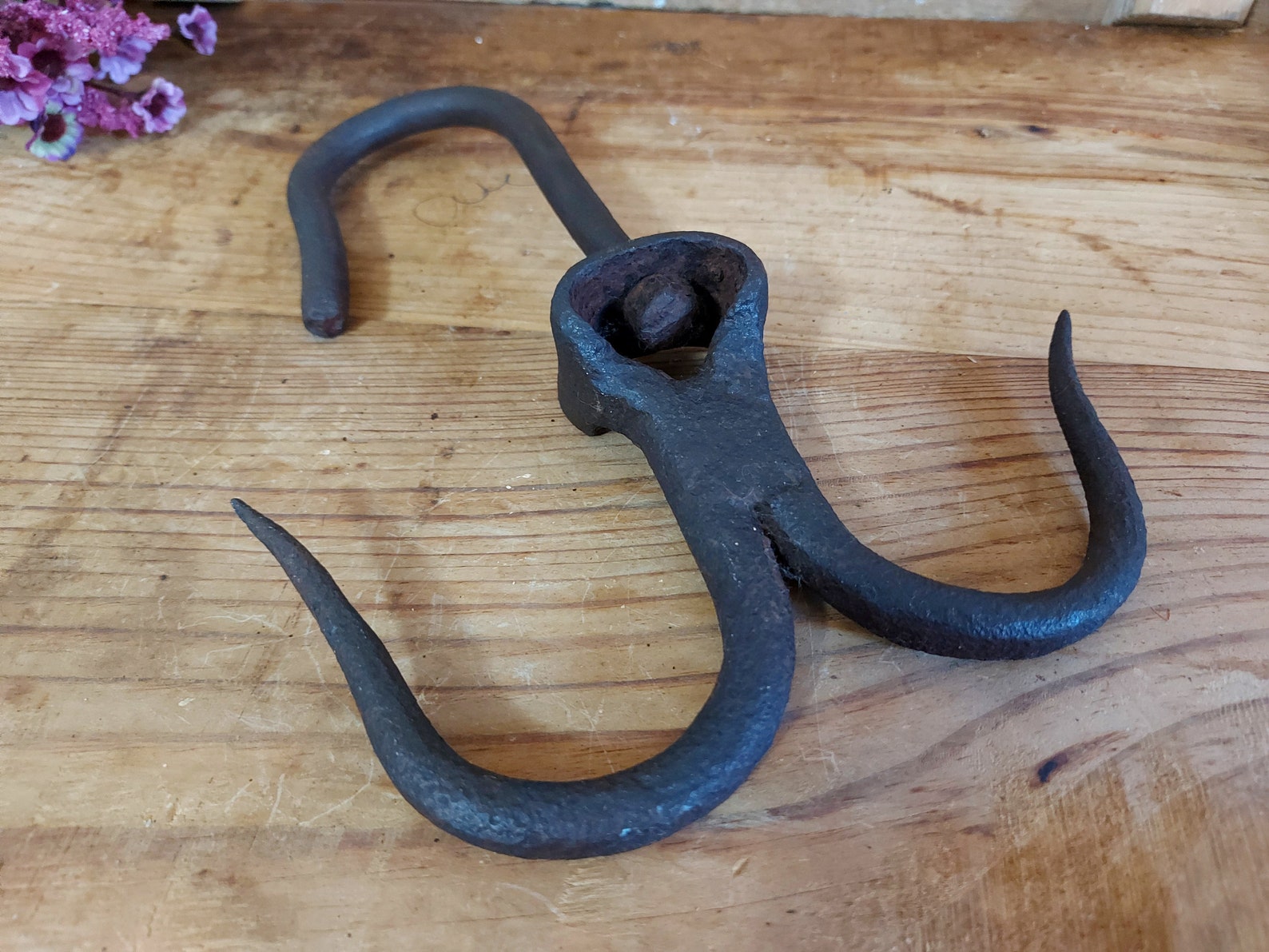Antique Butcher Block Primitive double hook hanger Butcher Etsy
