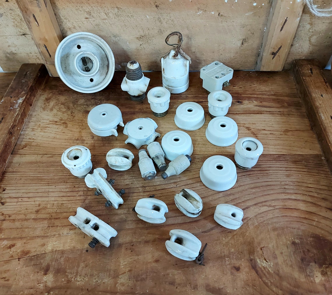 Vintage Porcelain Electric Insulators LOT Electrical White Etsy