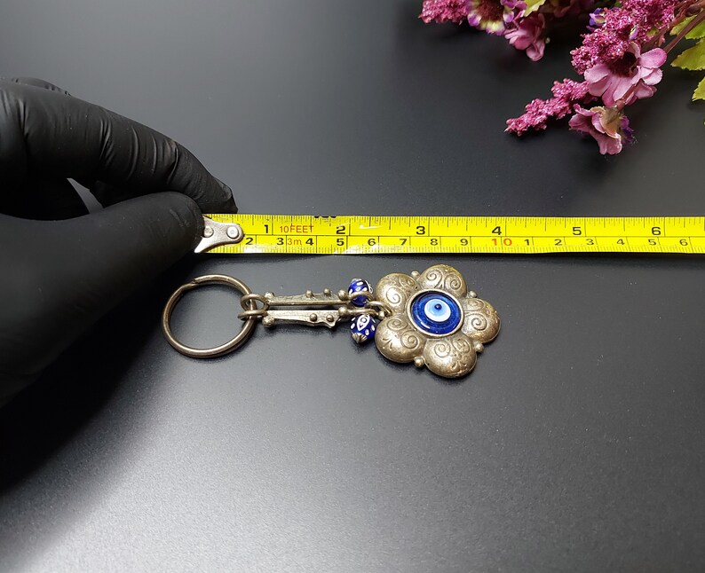 Vintage Turkish Evil Eye Keychain Daisy Keychain Silver Etsy