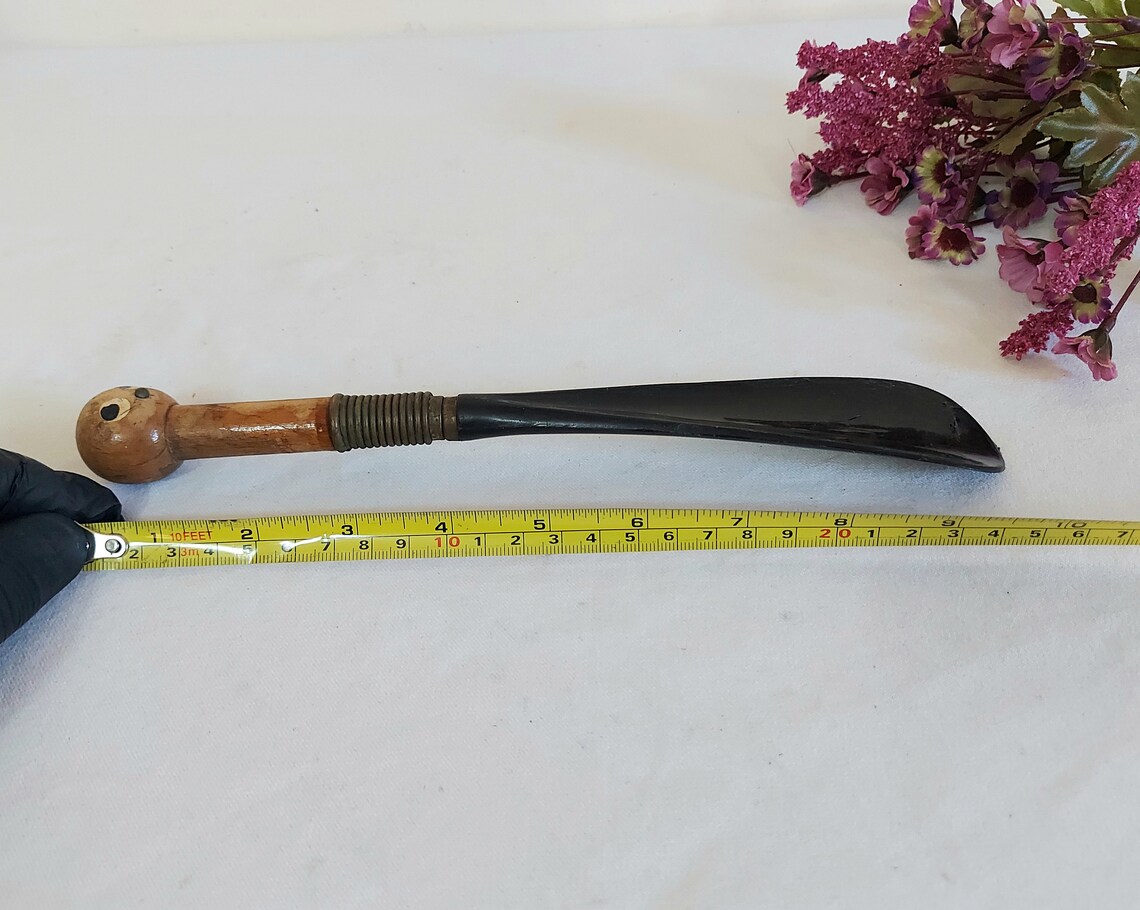 Vintage Wooden Shoehorn Human Face Painted Show Horn Plastic Etsy