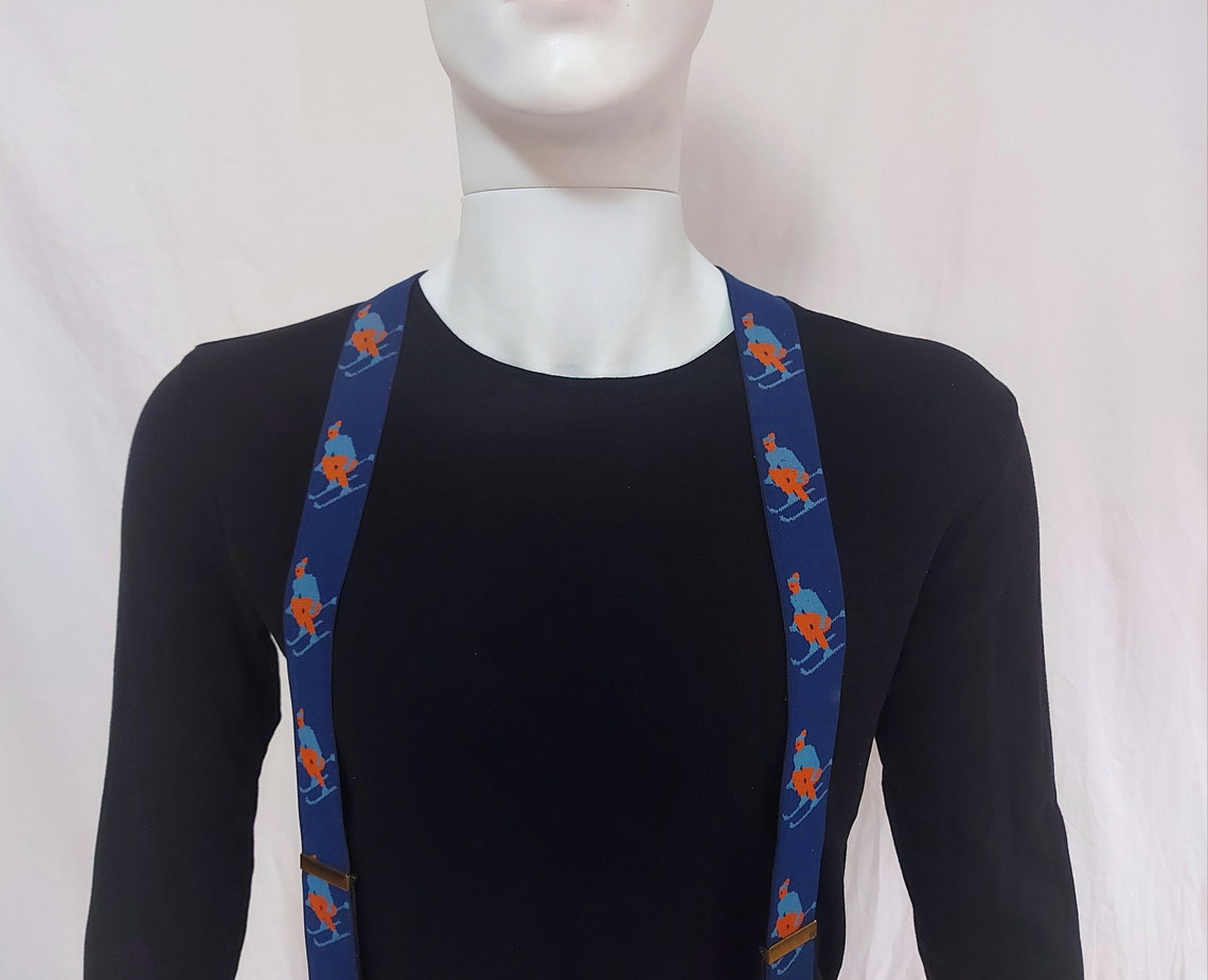 Vintage Suspenders Blue Ski Sport Design Suspenders Etsy