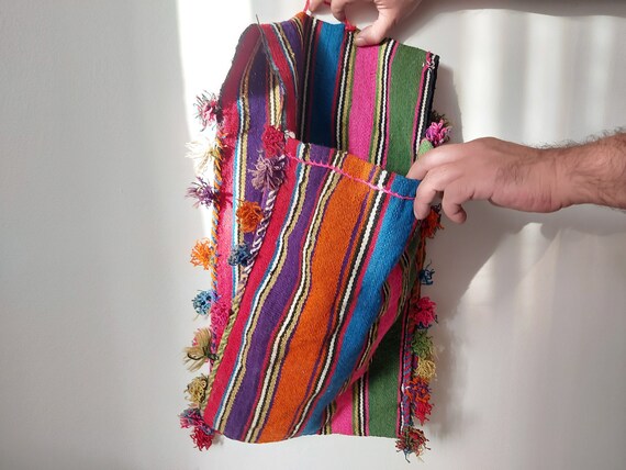 Antique hand-knitted saddlebag - Handmade madder D