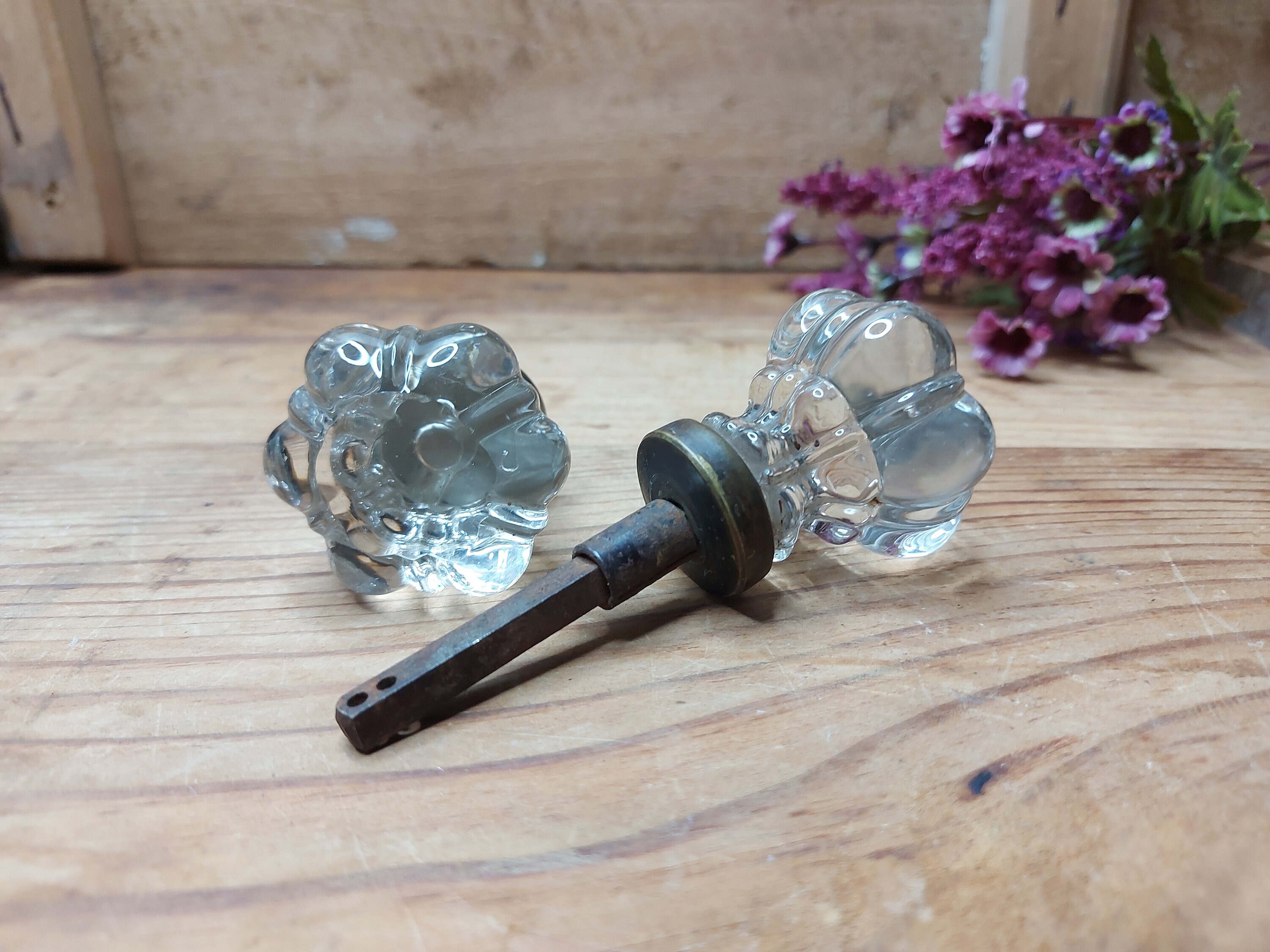 Glass Doorknob Vintage Glass Door Knobs on Brass Antique Etsy