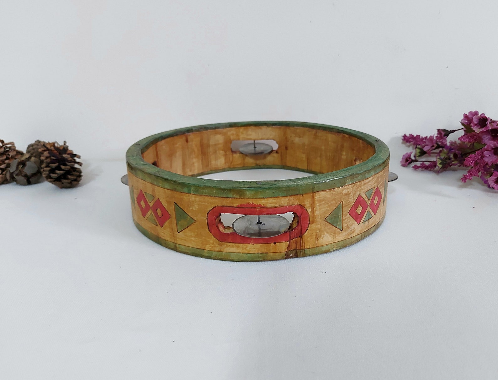 Vintage Tambourine with metal bells Handmade Tambourine Etsy