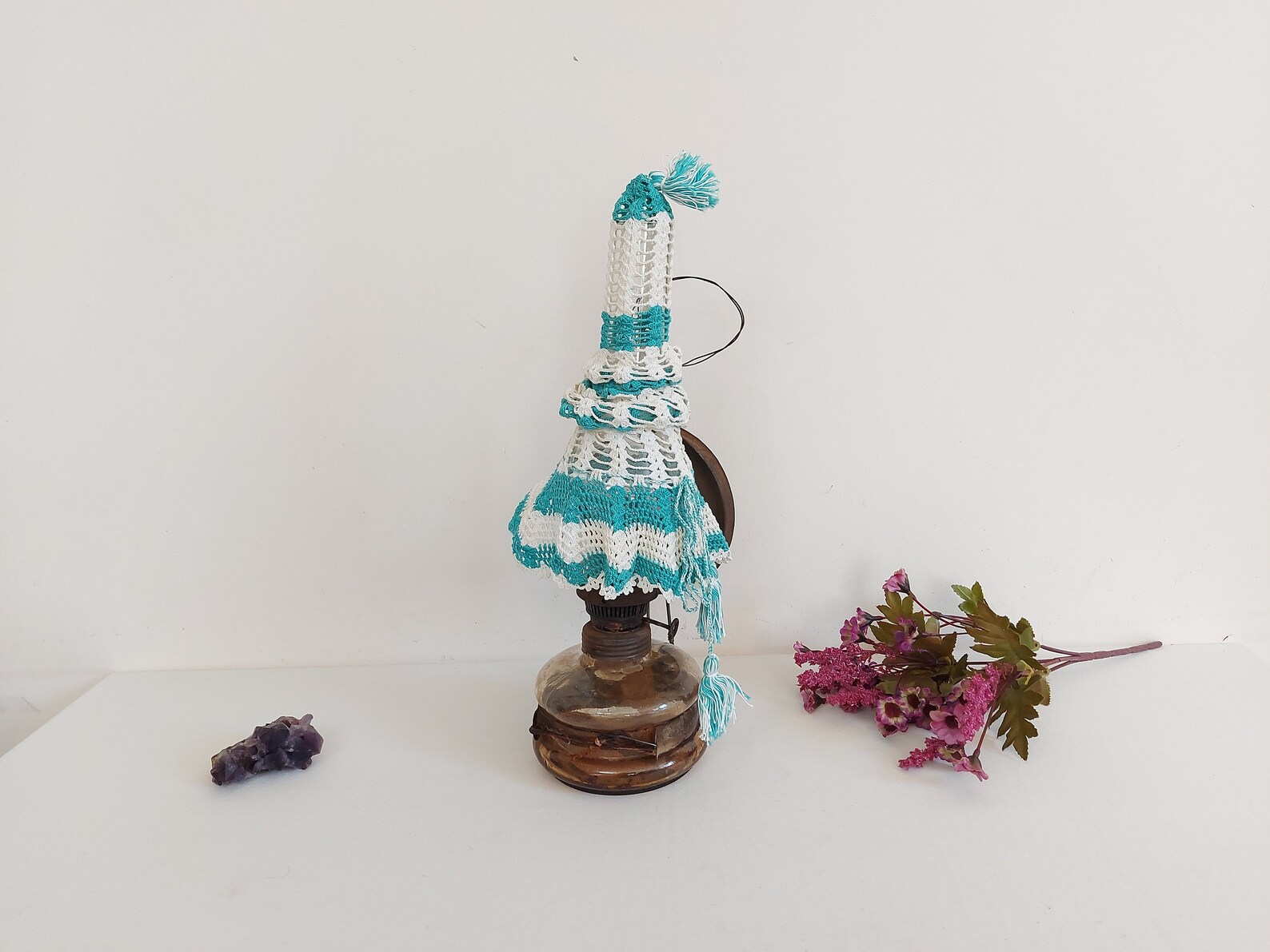 Vintage BLUE Knitted Oil Lamp Cover Chimney Glass Cloth Etsy