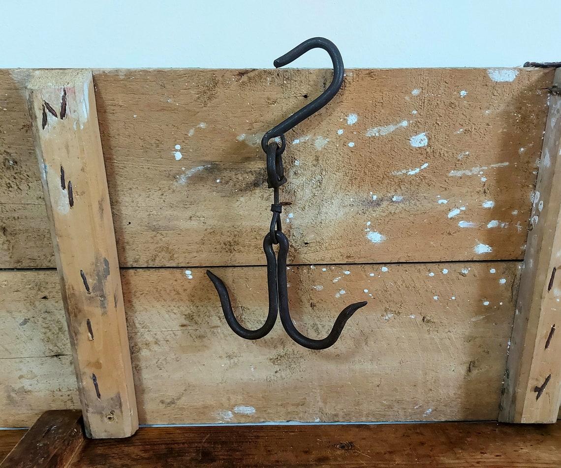 Antique primitive double hook hanger Old butcher meat hook Etsy