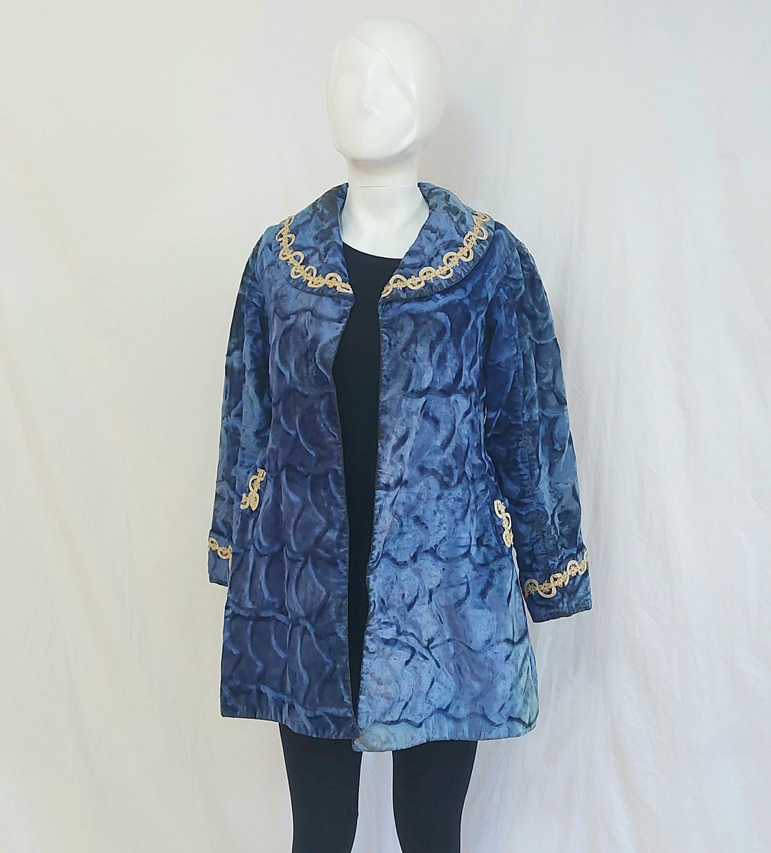 Vintage Blue Velvet Long Jacket for Women Embroidery Women - Etsy