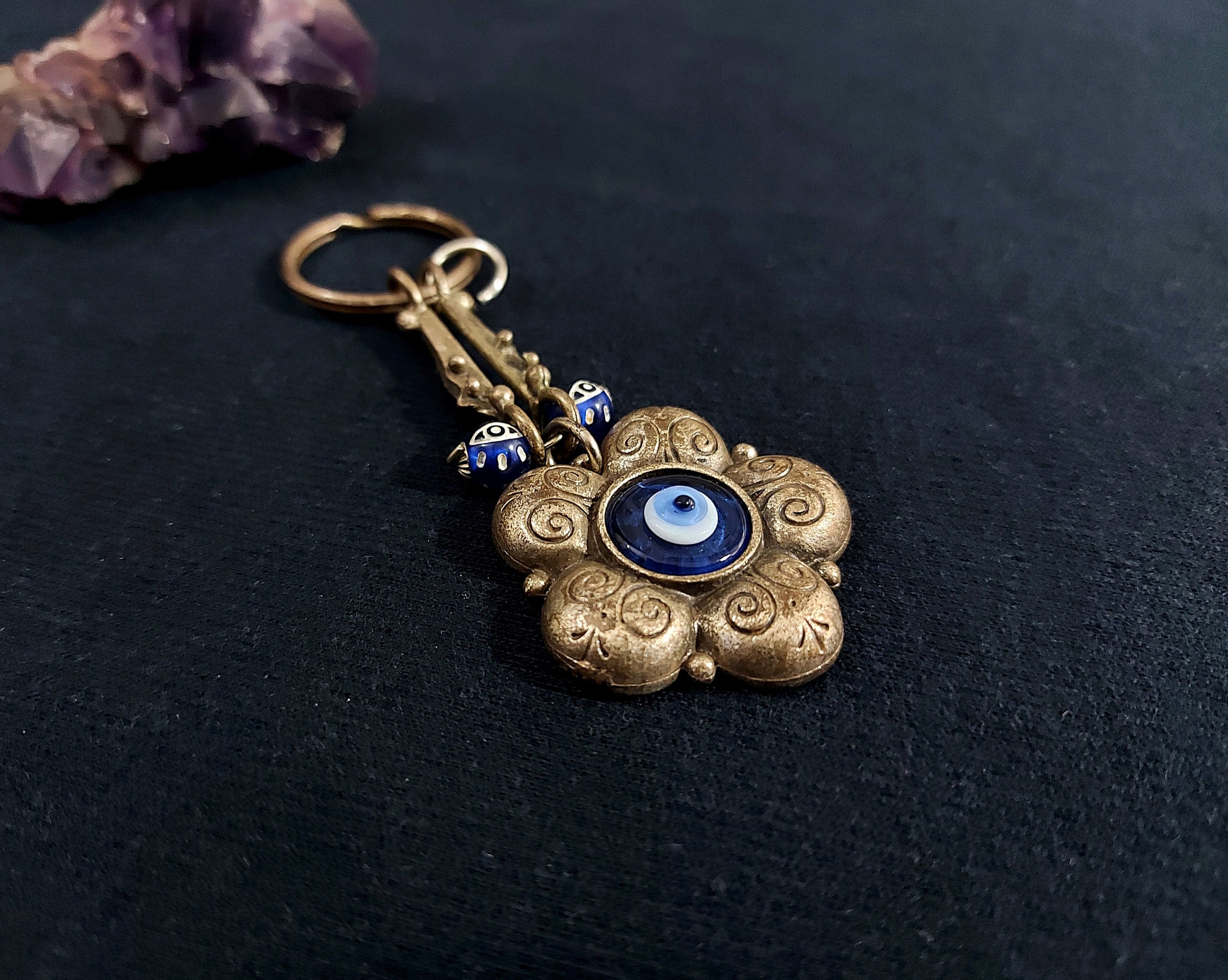 Vintage Turkish Evil Eye Keychain Daisy Keychain Silver Etsy