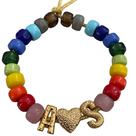 Big Bead Tie On Bracelet, Forte inspired rainbow bracelet, rainbow