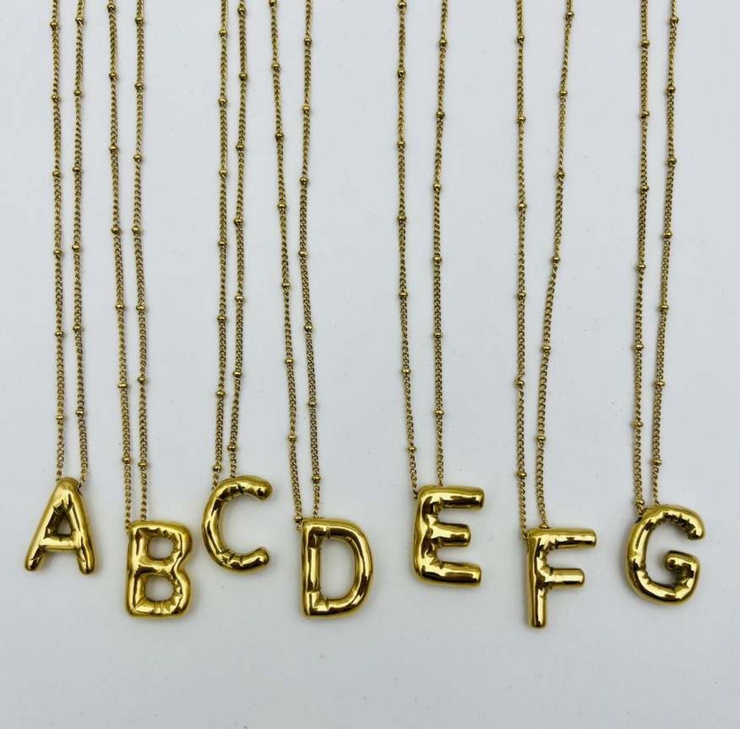 New Balloon Initial Letter Pendant Necklace, Chunky Alphabet Necklace