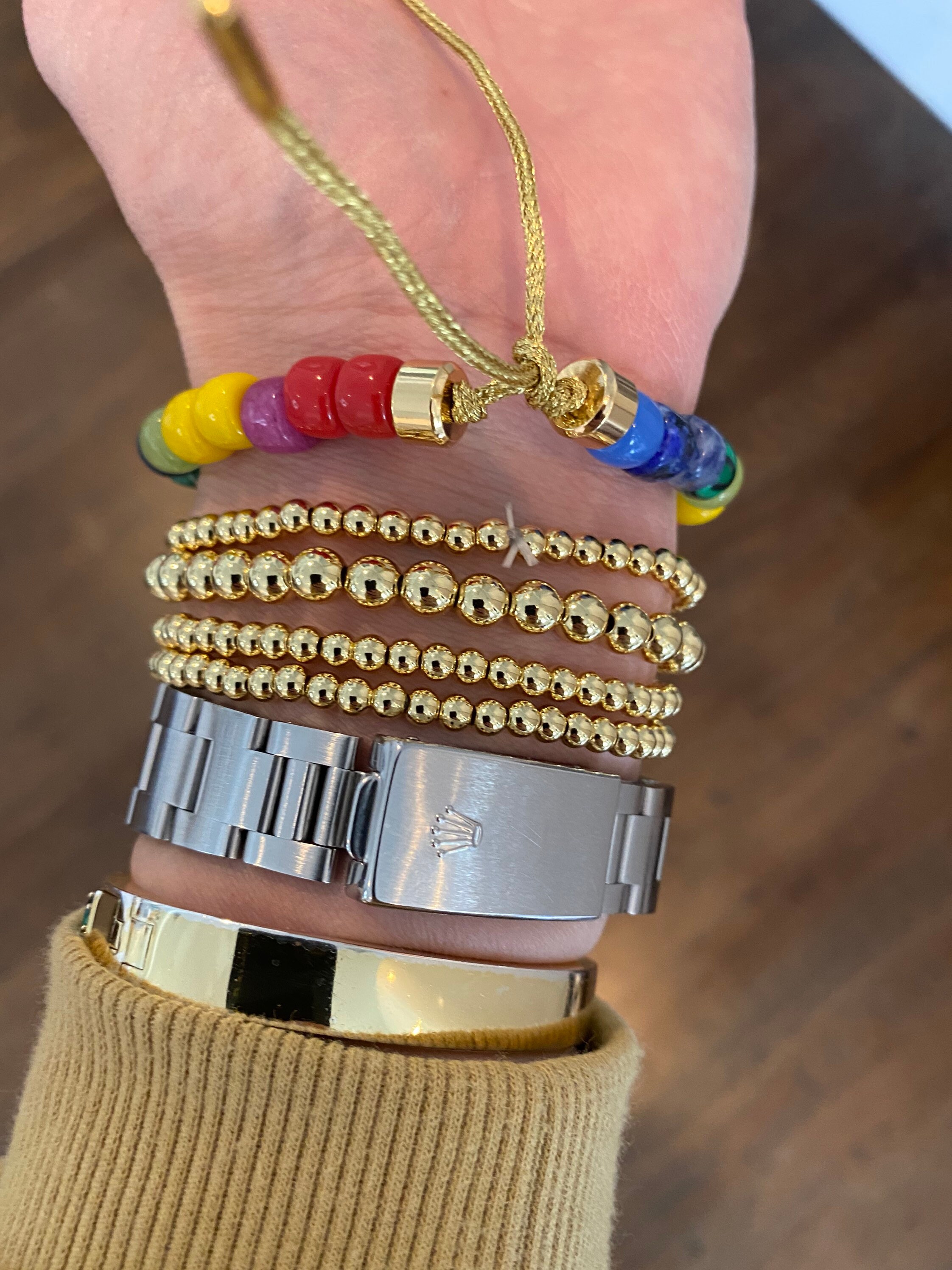 Big Bead Tie On Bracelet, Forte inspired rainbow bracelet, rainbow
