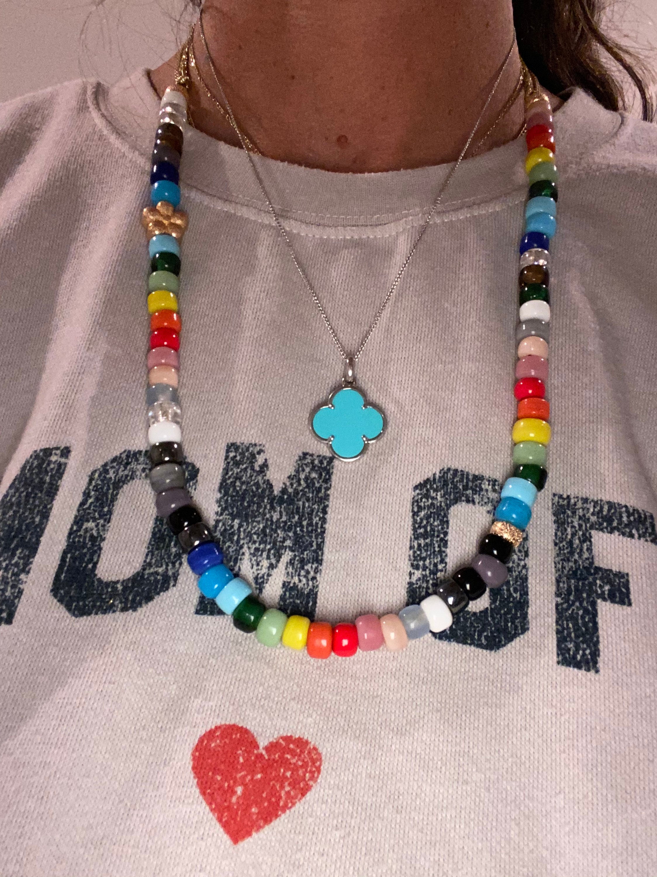 Big Rainbow Bead Necklace Tie on Bracelet Glass Pony Beads Etsy UK