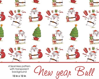 Seamless Christmas Bull Pattern Etsy