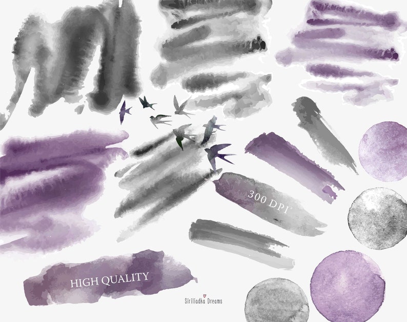 Watercolor Backgrounds PNG Abstract Texture Mystical black and dusty purple watercolor stains Wedding Clipart Clipart Splashes