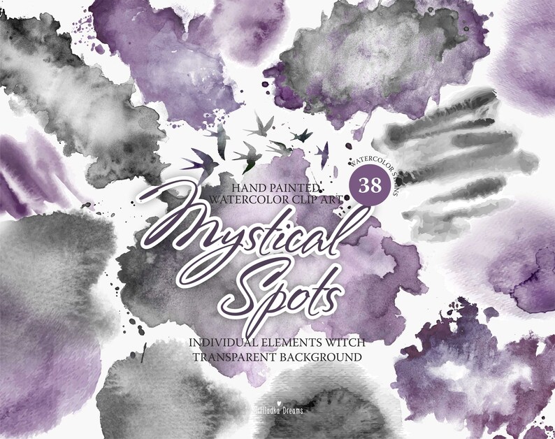 Watercolor Backgrounds PNG Abstract Texture Mystical black and dusty purple watercolor stains Wedding Clipart Clipart Splashes