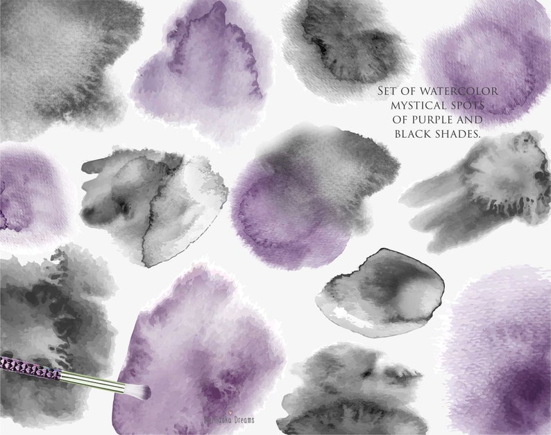 Watercolor Backgrounds PNG Abstract Texture Mystical black and dusty purple watercolor stains Wedding Clipart Clipart Splashes