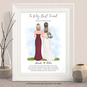 Wedding Gift For Best Friend- PERSONALIZED WEDDING PRINT gift for bride-Customized Gift For Best Friend On Her Wedding Day-Maid of Honor Art