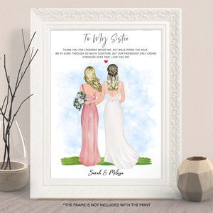 PERSONALIZED BRIDE And Maid Of Honor Art-SISTER Of The Bride Custom Wedding Print-Bride Bridesmaid Wedding Thank You Sister Gift From Bride